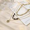Women's Luxurious Layered Necklace with Black Bead and Sun Pendant – Versatile Three-Layer Design