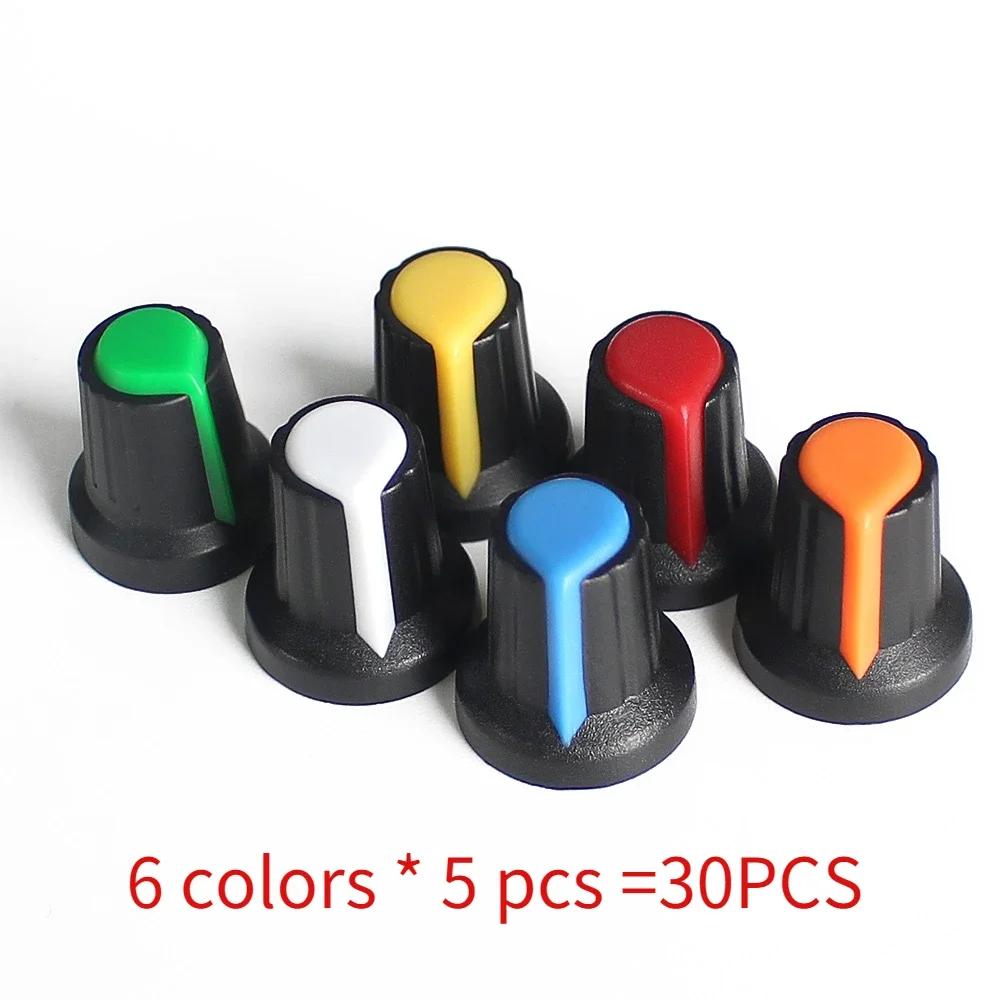 

30PCS WH148 AG2 Potentiometer Knob Cap 15X17mm 6mm Shaft Hole Volume Control Knob Switch Caps 5value*6PCS=30PCS м ятний