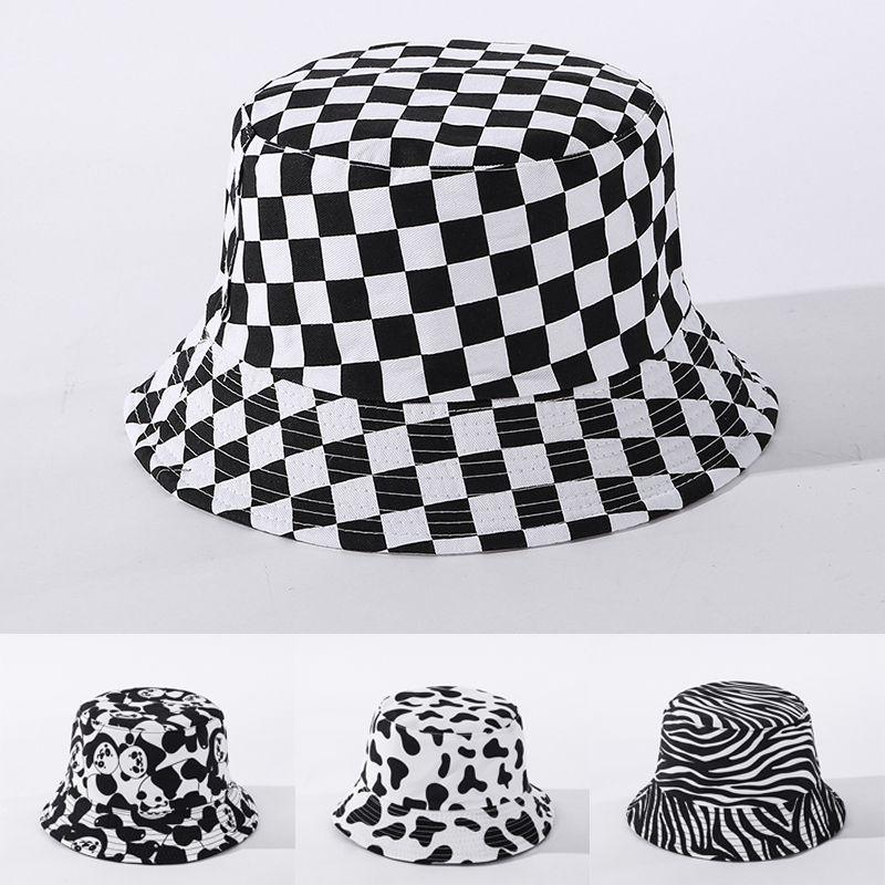 Versatile Black White Print Fisherman Bucket Hat Featuring A Fun Smiley Face Patch For Men And Women