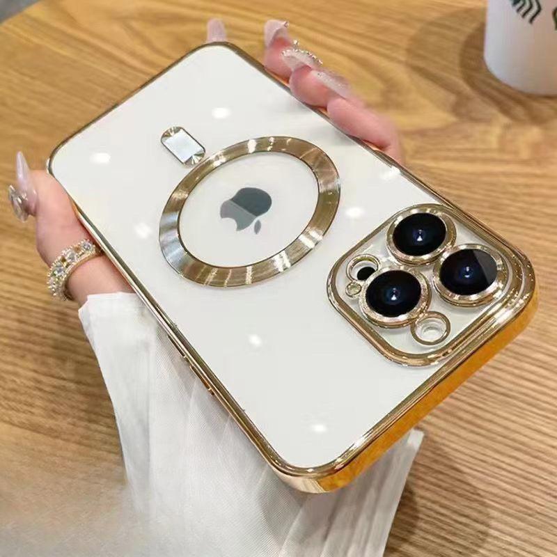 

Подходит для iPhone16Pro Гальванизированный Магнитный Чехол для Телефона Apple 15 Мягкий Чехол Полное Покрытие 14 Прозрачный 13pro Защитный Чехол Apple 16Plus