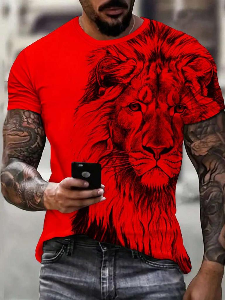 Tiger Men's T-shirt Short-sleeved Summer Outdoor Casual Tops Animal Print Pattern Large Size Loose Men's Fashion Clothing