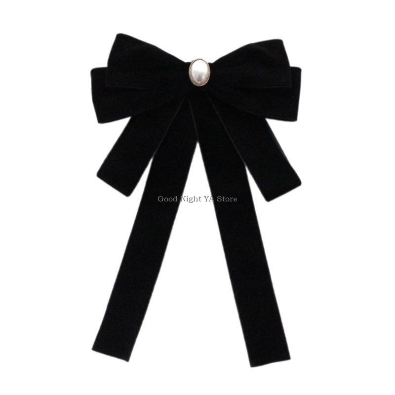 Luxurious Velvets Bows Tie For Women Sparkling Crystal Pearls Pre Tied Bows Clip