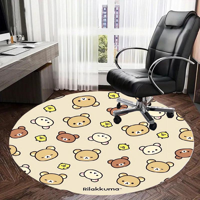 1pc Rilakkuma Pattern Cute Animals Round Carpet, Made of Polyester,Perfect for Decorating Office Chairs, Living Rooms,Vibrant Decorative Rug