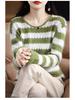 2025 Autumn/Winter Women's Mink Cashmere Color Block Round Neck Sweater – Hollow Out, Warm, Loose Fit