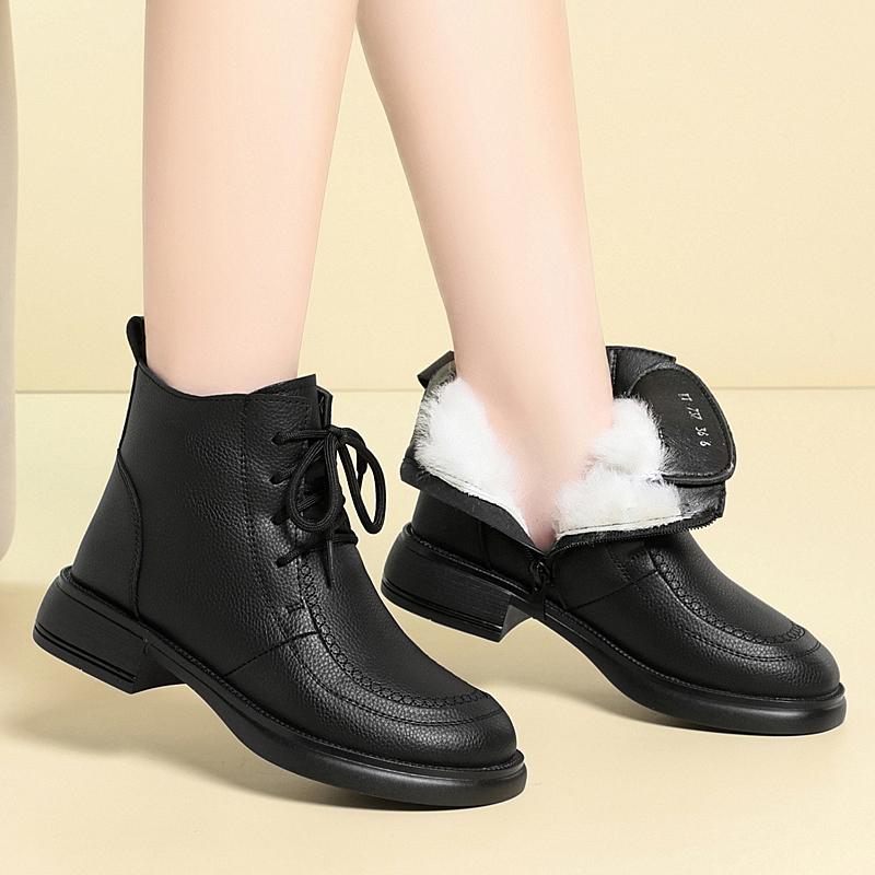Módní dámské sněhule AIYUQI z pravé kůže 2025 Zima Nové přírodní vlna dámské kotníkové boty protiskluzové velká velikost máma boty