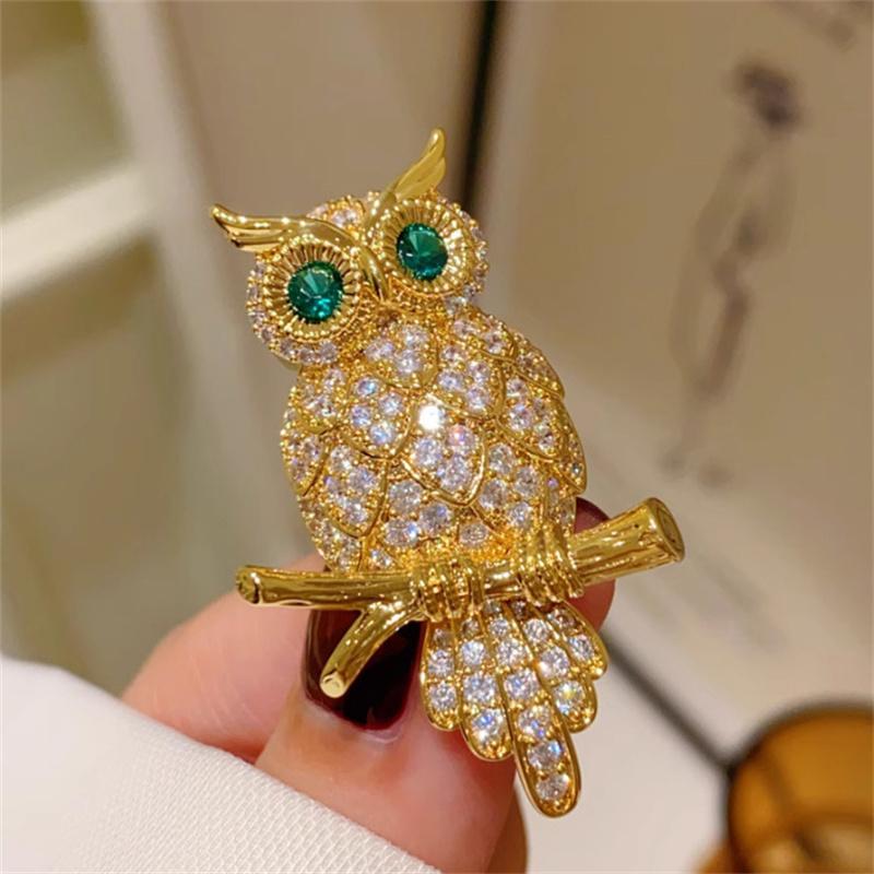 Fashion Exquisite Owl Brooch Vintage Temperament Sparkling Diamond Animal Pins For Women Men Clothes Accessories Jewelry Gifts