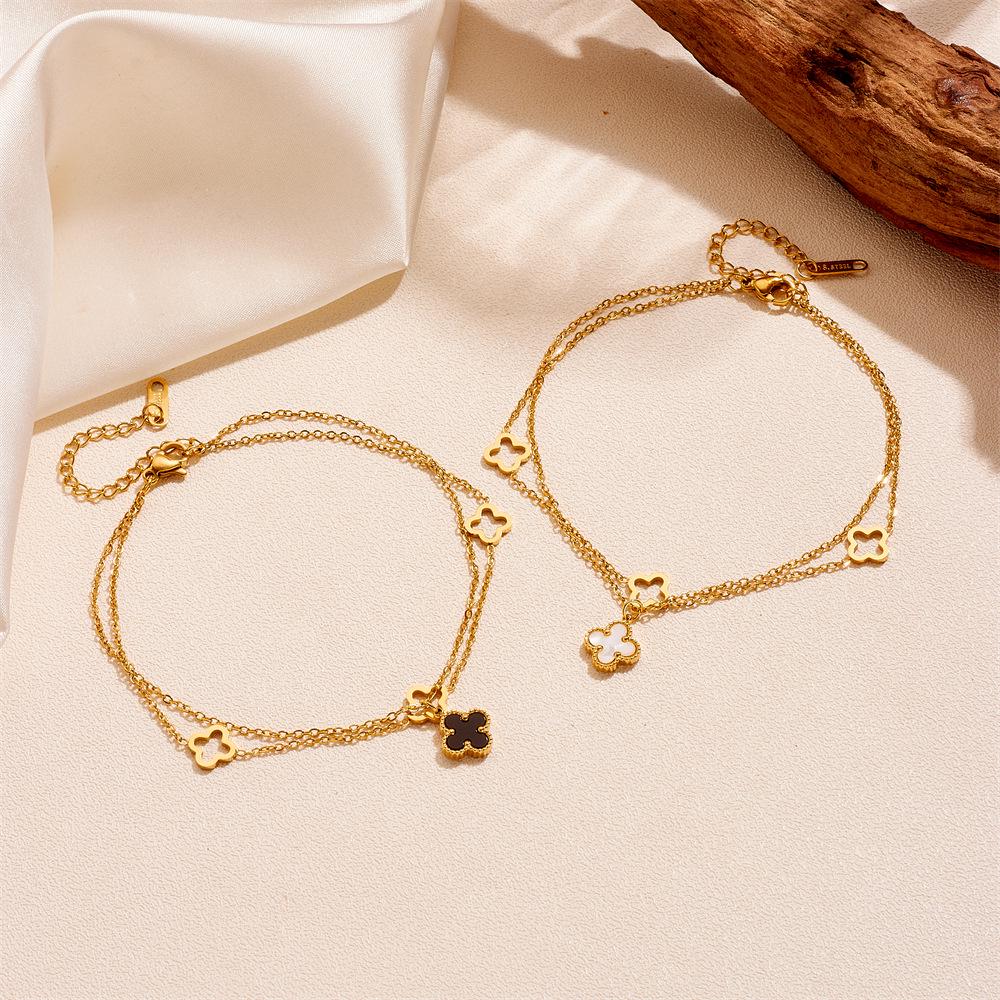 Luxury Stainless Steel Four-Leaf Clover Pendant Anklet - Non-Fading Women's Jewelry