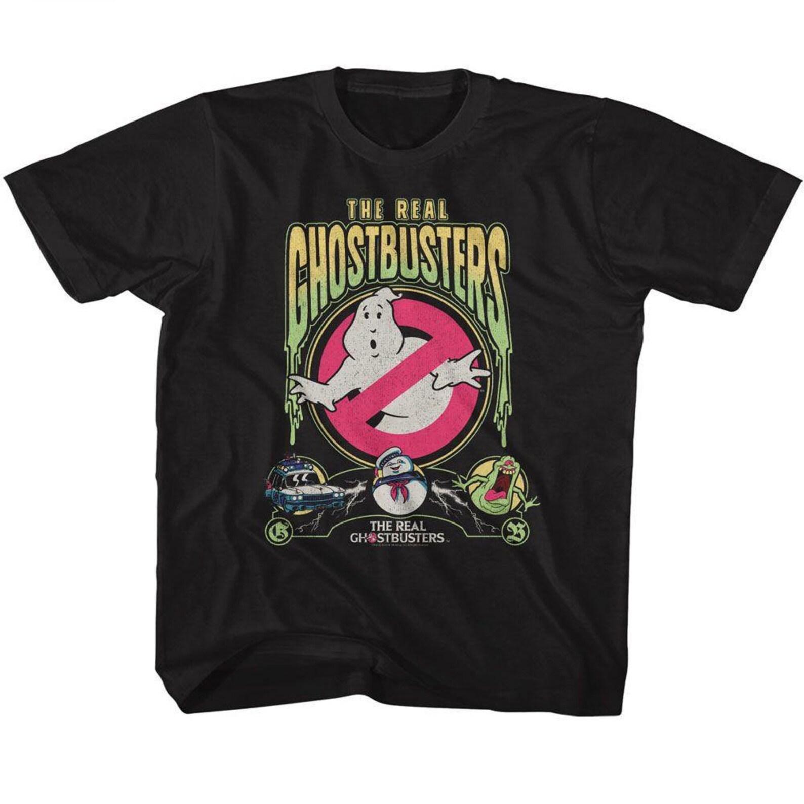 The Real Ghostbusters Slime Text Black Youth T-Shirt 110