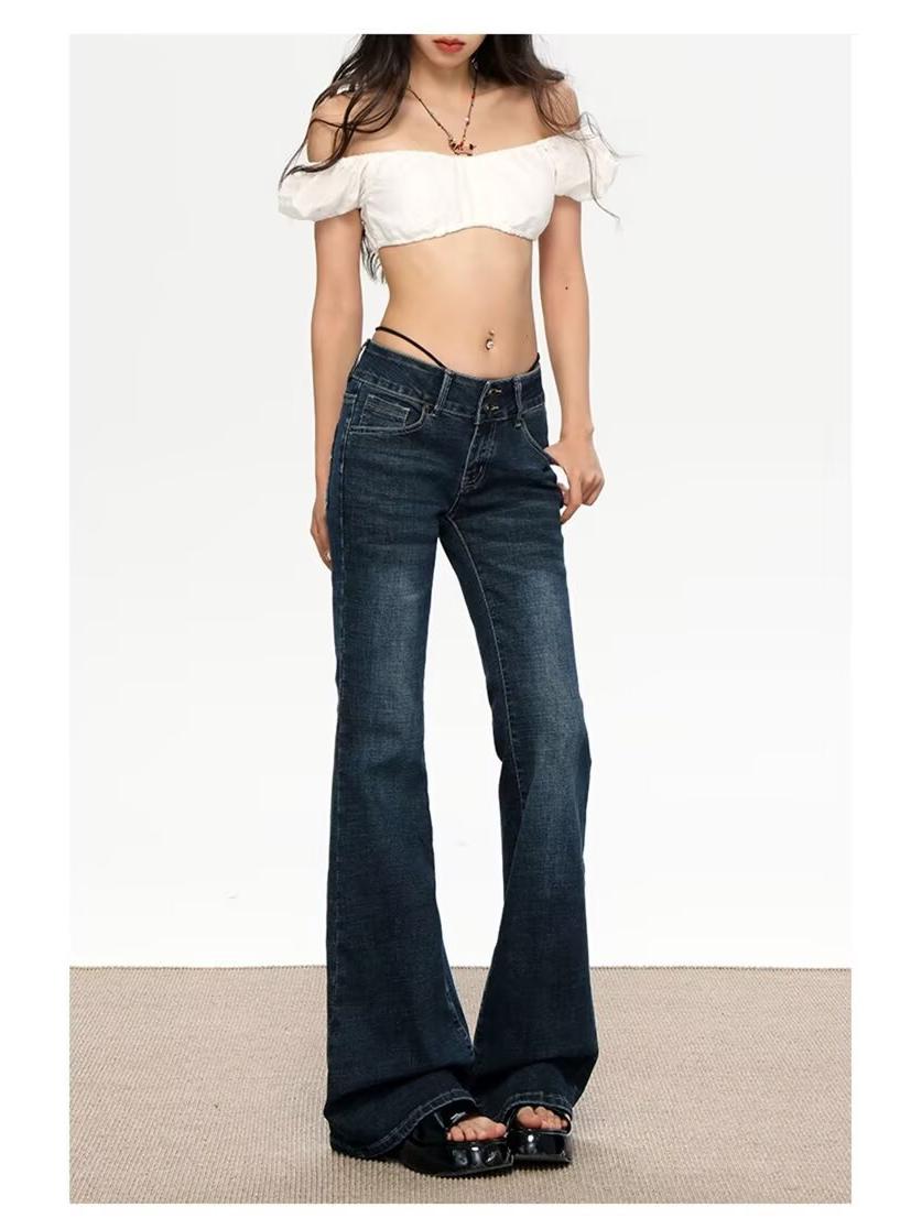 2025 Early Autumn Women s Retro Low-Waist Micro-Flare Jeans: Slimming Horseshoe Flare Pants XL
