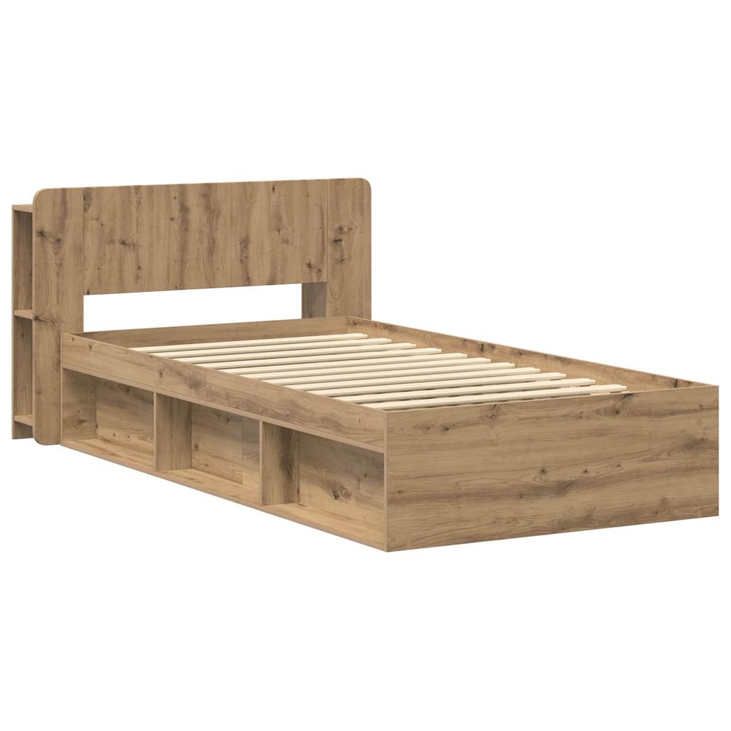 Bed Frame with Storage and Headboard Artisan Oak 75 x 190 cm