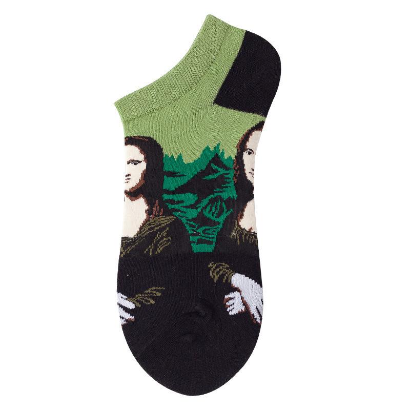 40 Style Fashion Colorful Short Socks Men Cotton Novelty Oil Painting Animals Food Avocado Casual Funny Ankle Sox