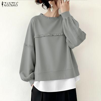 Women Casual Round Neck Loose Long Sleeve Tee Tops