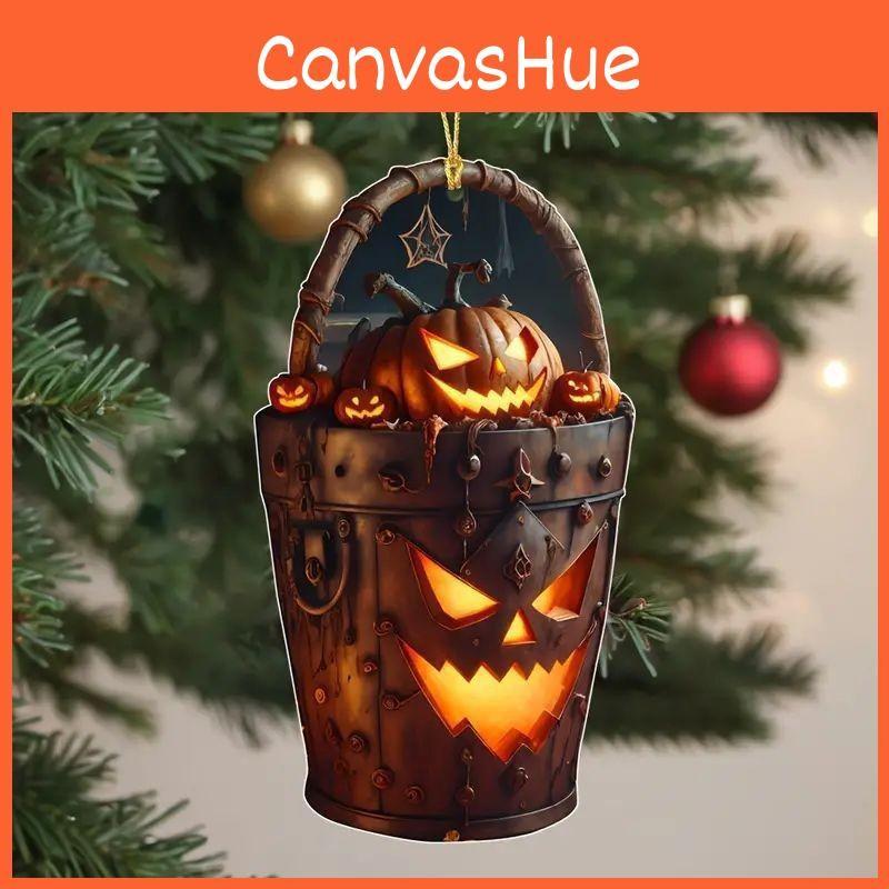 Halloween Acrylic Car Pendant With Cartoon Pumpkin Head Bucket For Decoration