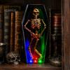 Colorful LED Halloween Light Dancing Skeleton in Casket, Up Musical Toy with Lights, Spooky Animated Decor, Party Haunted House Props Retro Ornament