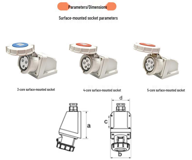 IP67 Aviation Plug Triangular Pin, Flame Retardant, 16A 3-Pin, Single-Phase 220V Socket