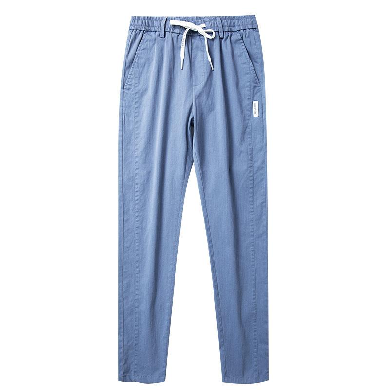 Summer Men's Classic Cotton Solid Color Fashion Business Casual Pants Elastic Waist Korean Fashion Men Clothing