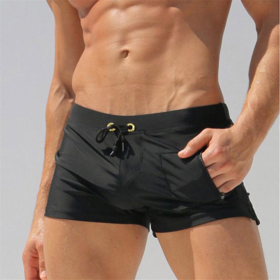 Men's Square Leg Swim Trunks with Back Pocket, European & American Style - In Stock