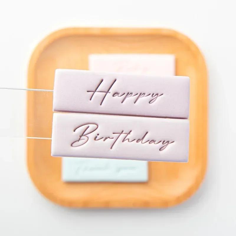 English Word Cookie Mold Happy Birthday Thank You Clear Acrylic Biscuit Fondant Embossed Stamp Baby Shower Party Cake Decoration