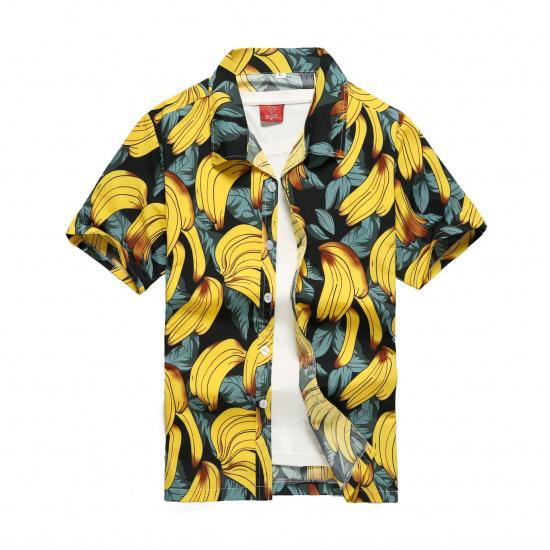 Hawaiian men's printed short-sleeve shirt, large summer beach shirt, loose casual seaside surfing beachwear