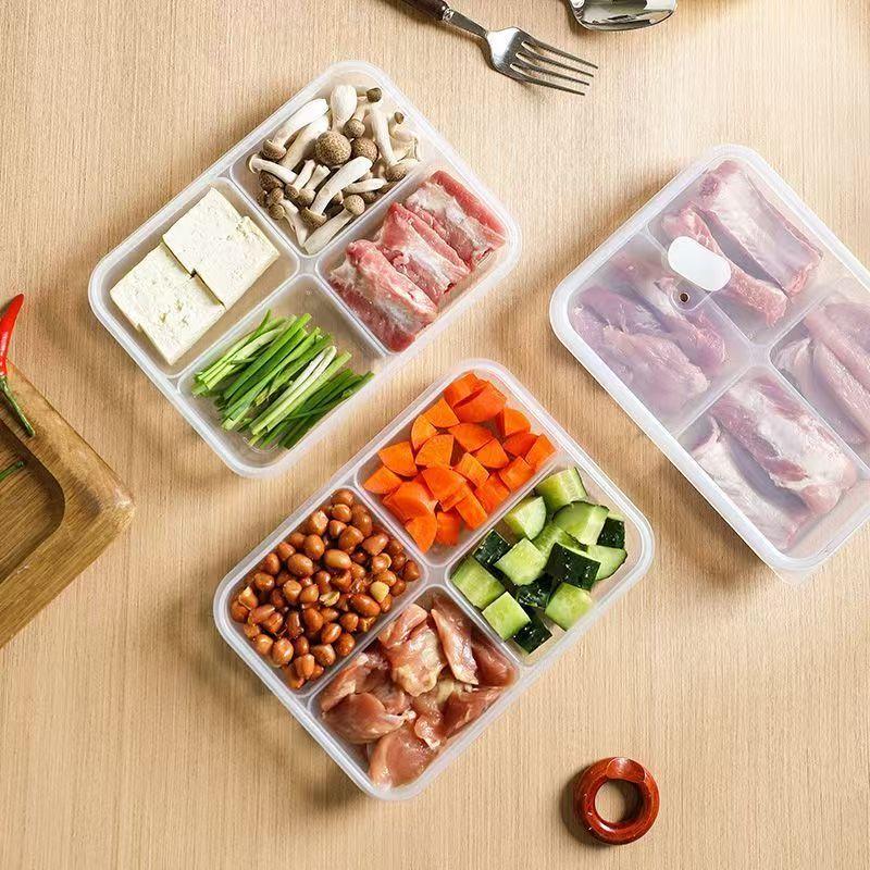 Refrigerator Storage Box Packed Meal Crisper Food Grade Sealed Food Frozen Meat 2/4/6 Compartment Refrigerated Storage Box