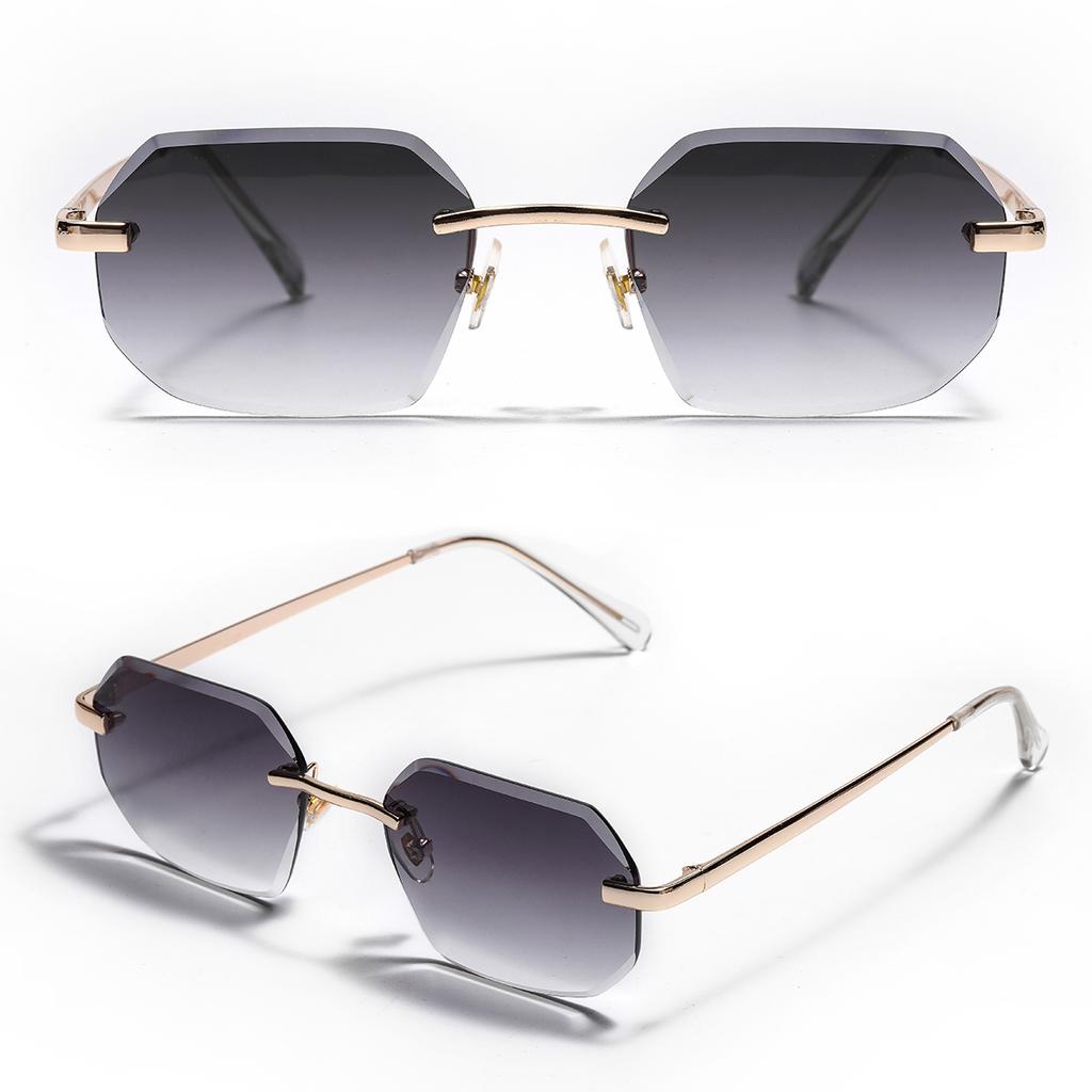 Ruiao Sunglasses Men Brand Designer Fashion Rimless Sun Glasses Shades Diamond Cut Lens Ladies Frameless Metal Eye glasses