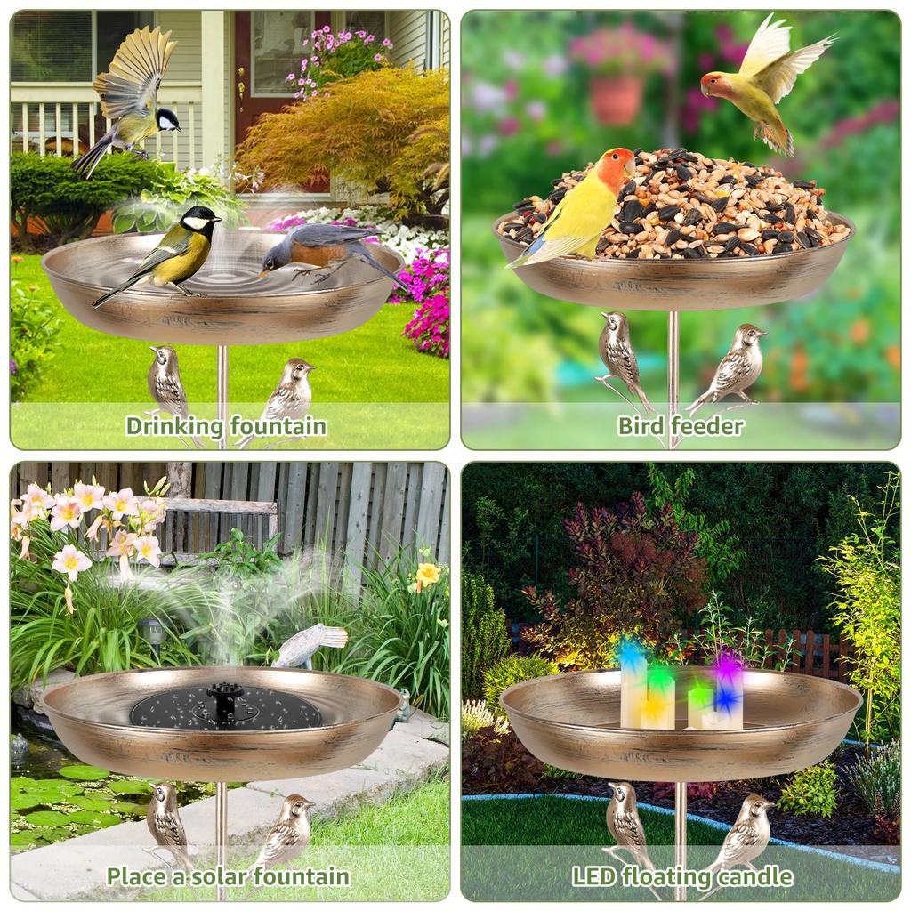 Bird Feeder Standing Bath Iron Large Capacity Outdoor Bird Bath Tub With 5 Pronged Base Garden Decoration Bird Feeding Water