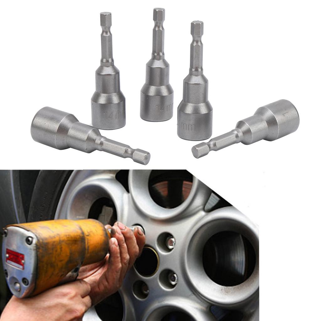 5Pcs Hex Socket Chrome Vanadium Steel Strong Magnetic Nut Electric Drill Screwdriver Bit 14mm