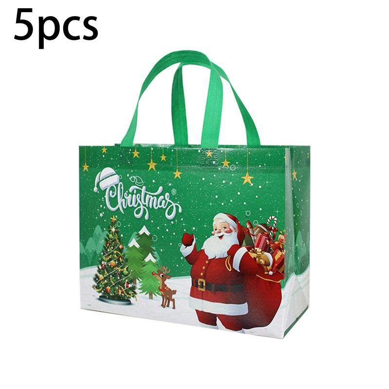 1/4/5PCS Christmas Handbag Thickened Non-woven Fabric Printed Cute Cartoon Santa Claus Snowman Sturdy Waterproof Packaging Bag