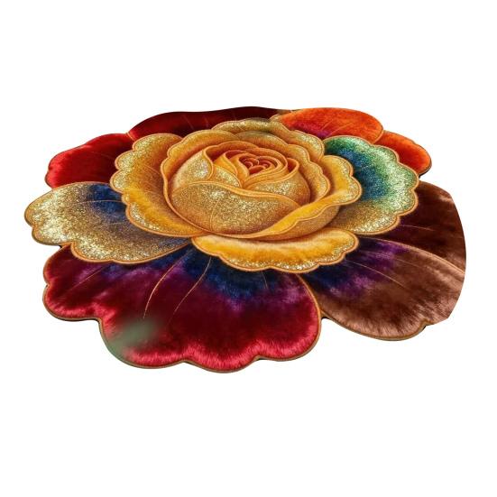 Floral Plush Floor Mat 3D Flower Optical Illusion Rugs Non-Slip Water-Absorbent Bath Mat for Bathroom Bedroom Entrance Vanity Area