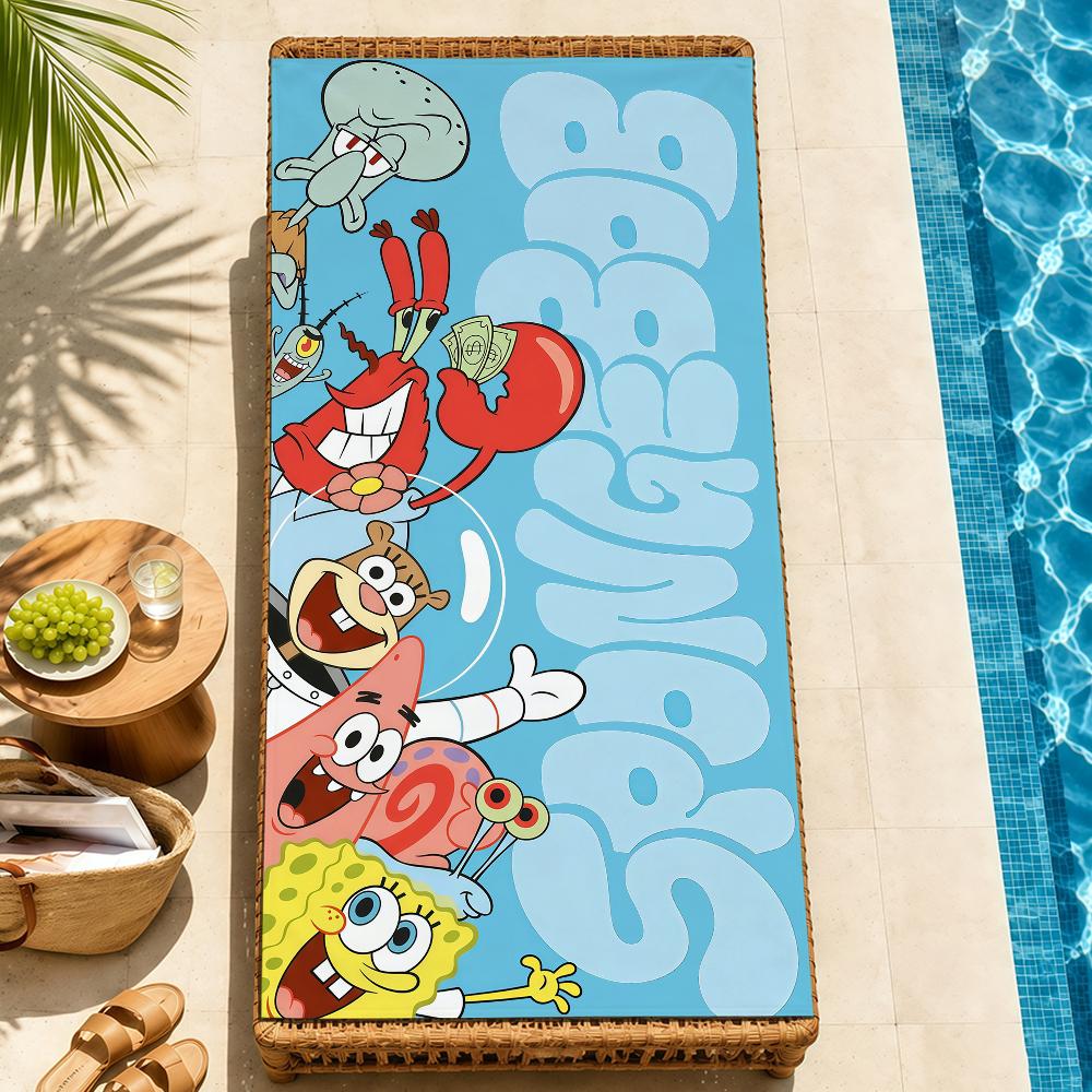 Beach Towels cute b-b-BobS-s Soft fun Quick Dry Pool cartoon s-S-S-SpongeS-eS bathing Towel Travel Gym Spa Camp sport face Gift