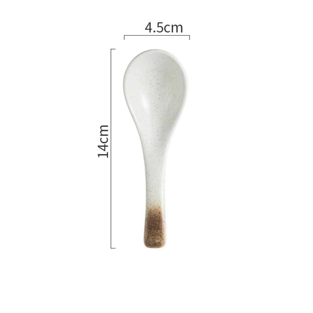 Retro 14CM Ceramic Soup Spoon Kiln Change Japanese-style Kitchen Teaspoon Microwavable Thickened Tableware Home