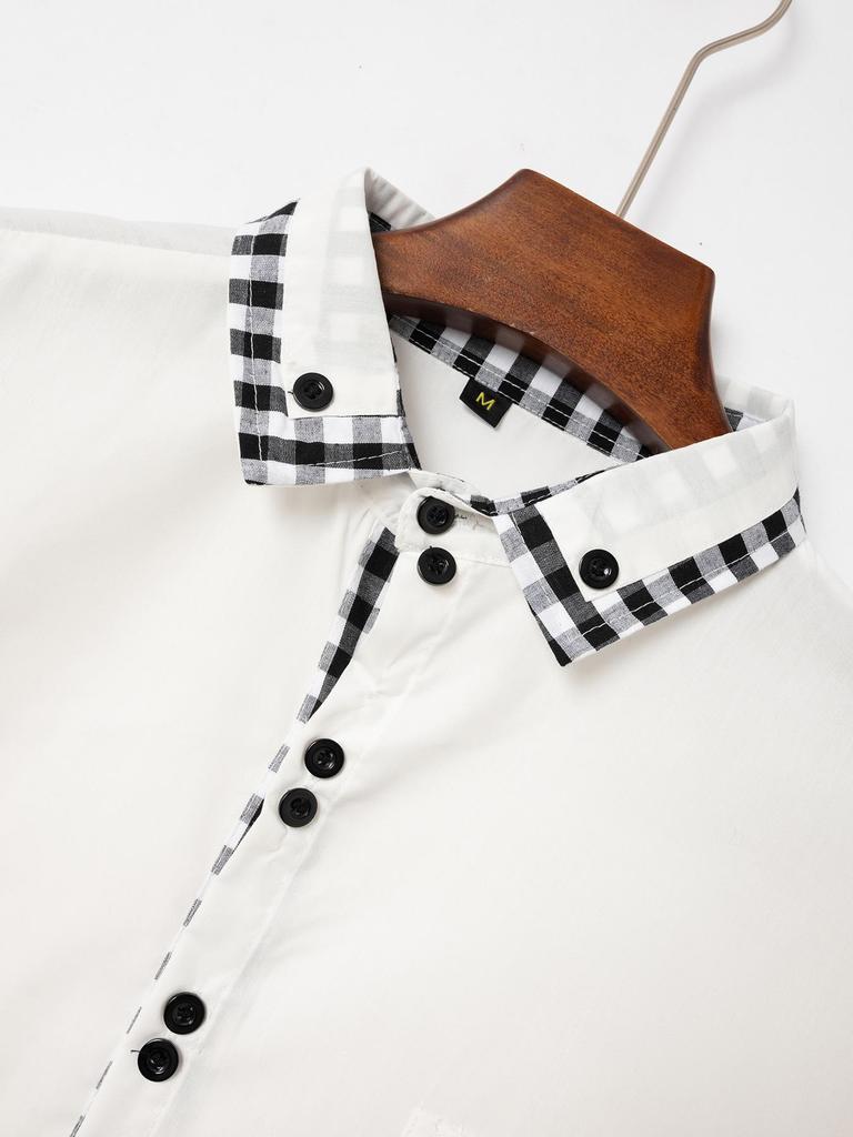 Camicia da uomo a quadri color block business casual slim-fit a maniche lunghe per primavera e autunno