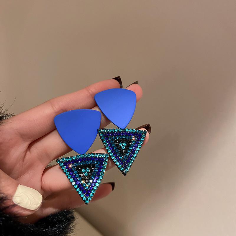 Korean Retro Haze Blue Diamond-encrusted Bow Flower Earrings Niche Temperament Stud Earrings Women