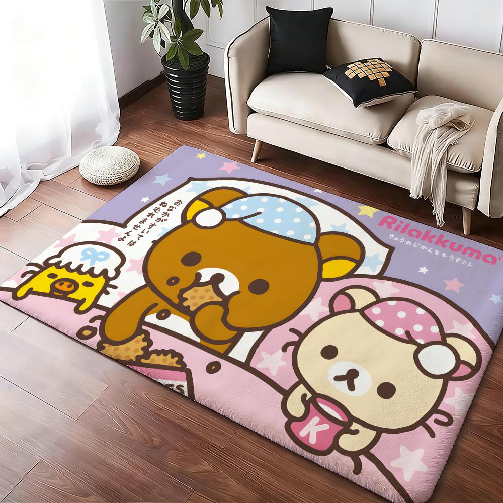 R-Rilakkuma Anime Floor Mat Cozy Flannel Soft Thick Non-Slip Mat For Living Room Bedroom Kitchen Decor Rugs