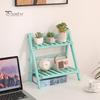 Wooden Desktop Storage Rack Double Layer Foldable Design Smooth Edge Burr Free Decorative Plant Stand Display Shelf
