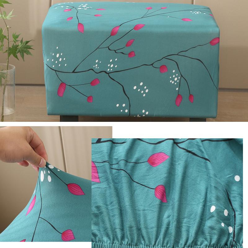 17 Styles Stretch Footstool Cover Ottoman Slipcover Pouffe Dustproof Rectangle Slipcover Print Fabric Furniture Protective Cover