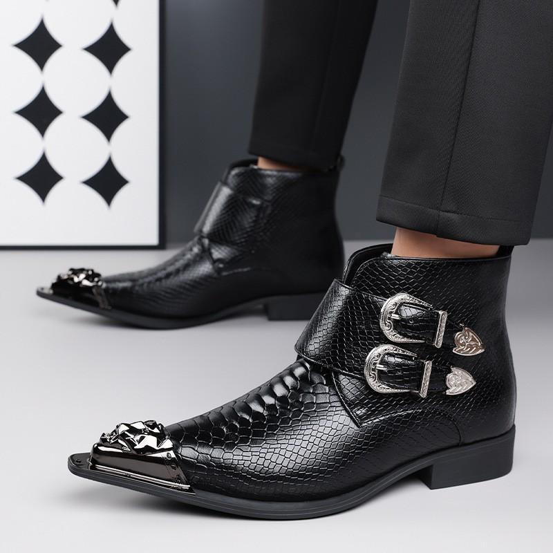 Mens Pointed Toe PU Leather Dress Casual Shoes Low-Cut Rubber Sole Business Style Slip-On