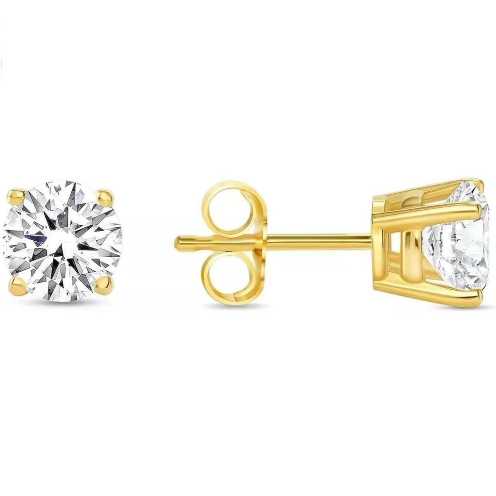 Jewels Prim 1Ct Round Cut Lab Created Diamond Stud Earrings Solid Real14K Yellow Gold Push Basket Earrings Jewellry For Women's Wear