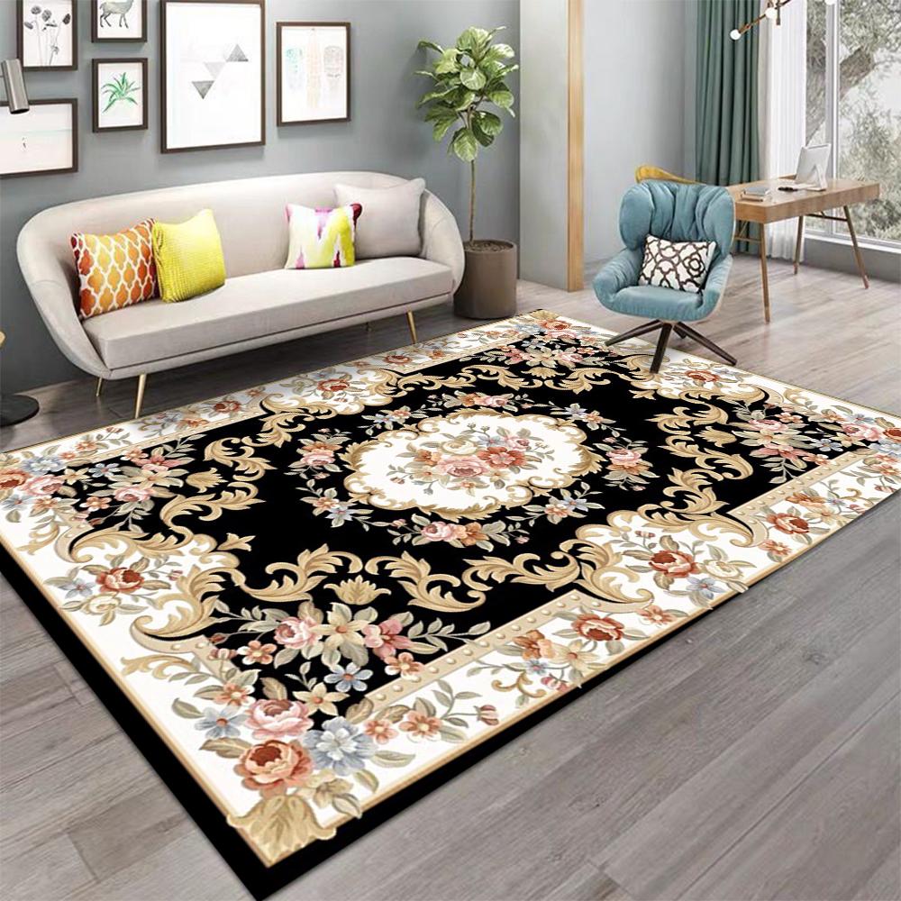 European Retro Floral Large Carpet for Living Room Luxury Decoration Rug Non-slip Bedroom Cloakroom Washable Soft Mat