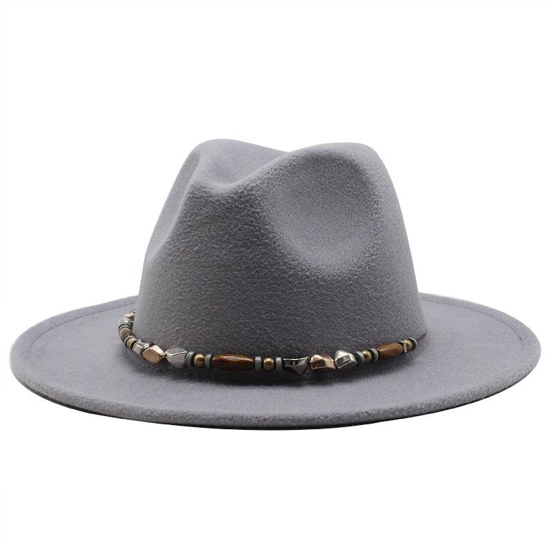 Wish Woolen Beaded Top Hat 60Cm Head Circumference Flat Eaves Big Eaves Jazz Hat