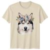Watercolor Siberian Husky Dog With Unisexs TShirt Flower Crown Pet Portrait