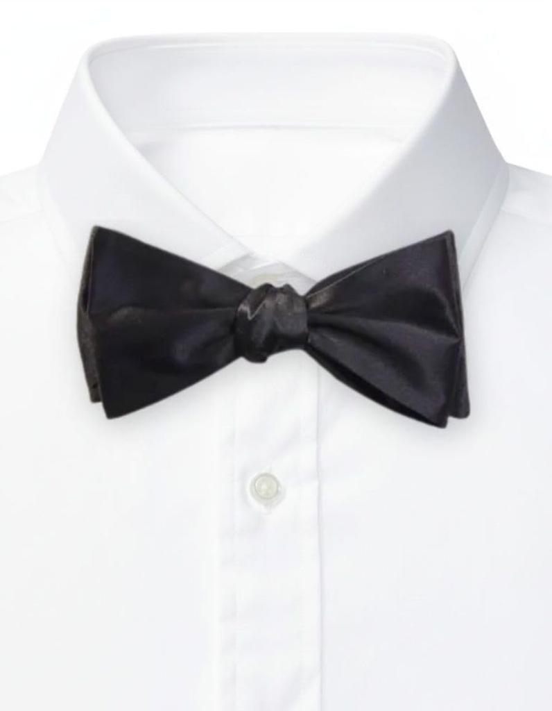 [Bowties.jp] Plain Black and White Silk Hand-Tie Bow Tie (Black)