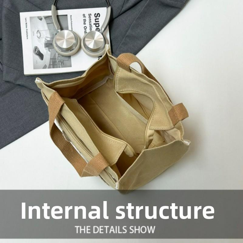 Trendy Canvas Shoulder Bag for Women Large Capacity Cute Bear Print Lunch Tote Handle Bag Comfortable and Texture Storage Bags