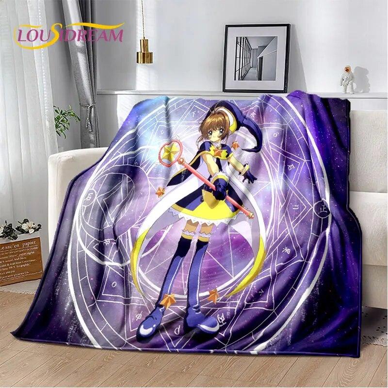 Cute Cartoon Cardcaptor Sakura Soft Plush Blanket,Flannel Blanket Throw Blanket for Living Room Bedroom Bed Sofa Picnic Cover 3D