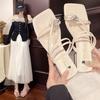 High Heels Women's Outer Wear 2025 Summer New Versatile Niche French Fashion Bow Thick Heel Slippers Women's Sandals