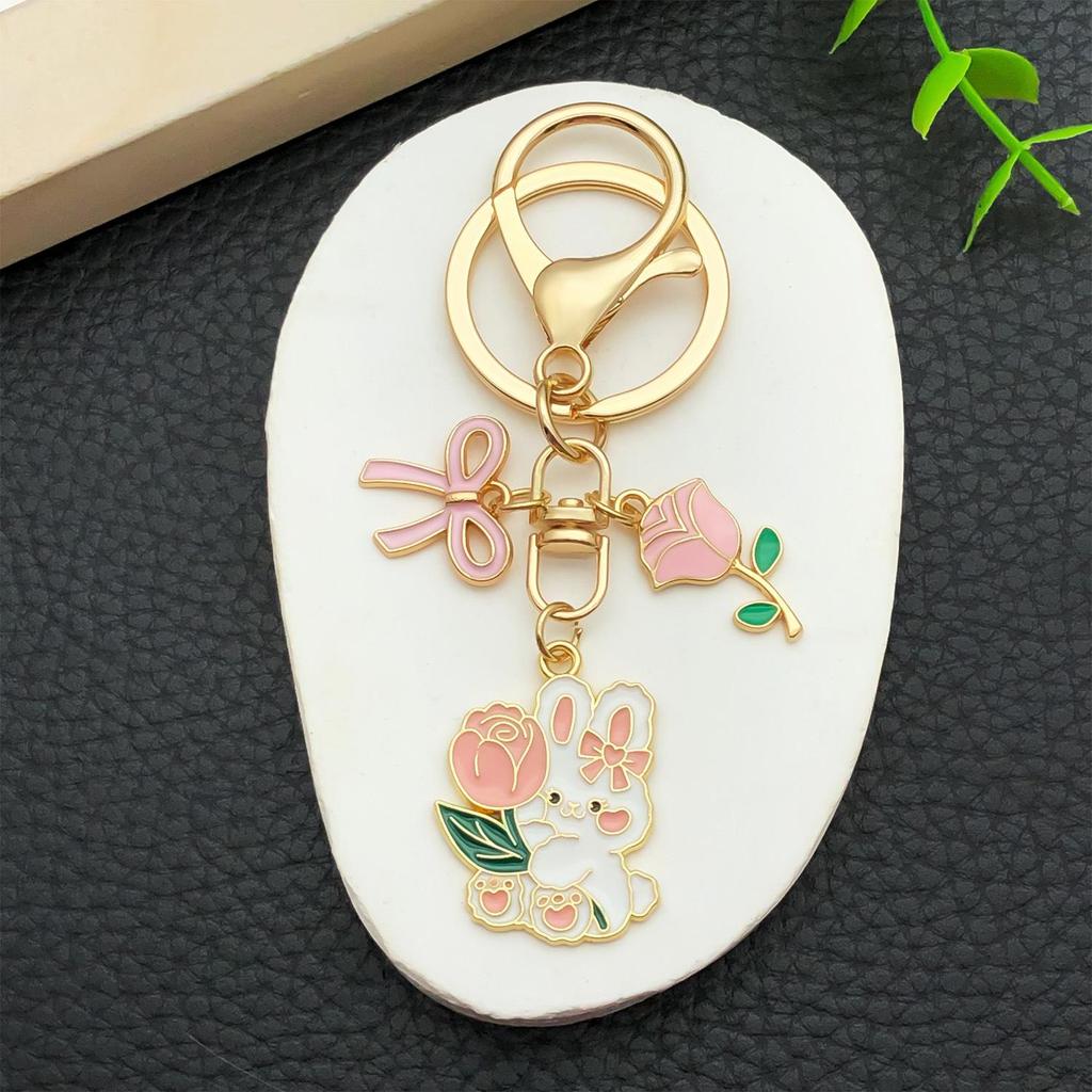 Cartoon Mid-Autumn Pink Bow Rabbit Keychain Pendant