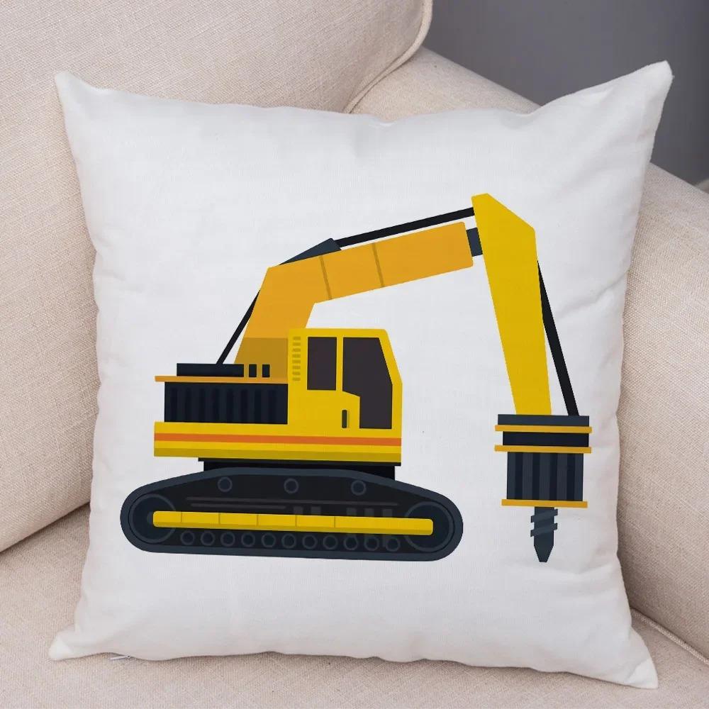 Cartoon Excavator Bulldozer Pillowcase Car Ornaments Office Living Room Sofa Home Pillowcase