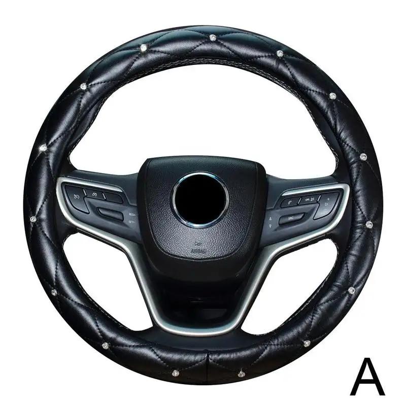 Universal PU Leather Car Steering Wheel Cover Bling Rhinestone Crystal Car Handcraft Interior Decor Accessories For Women L L9C9
