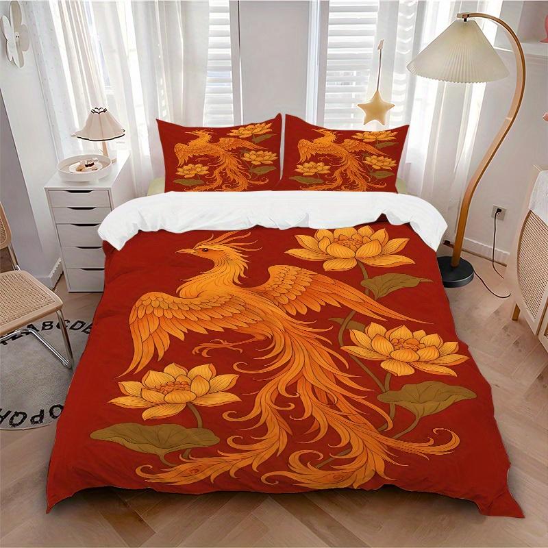 

3pcs Phoenix Lotus Soft and Comfortable Breathability, Bedding Set, Machine Washable, Suitable for All Seasons110 135x200cm