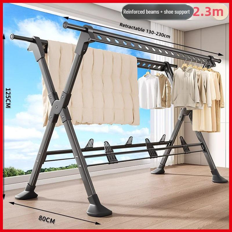 Thickened Aluminum Waterproof Clothes Drying Rod Balcony Retractable Clothes Hanger Household Floor-standing Clothes Drying Rack
